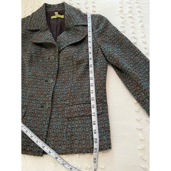 Sigrid Olsen Women's Wool Blend Turquoise Brown Jacquard Blazer Size 2 - Picture 10 of 10